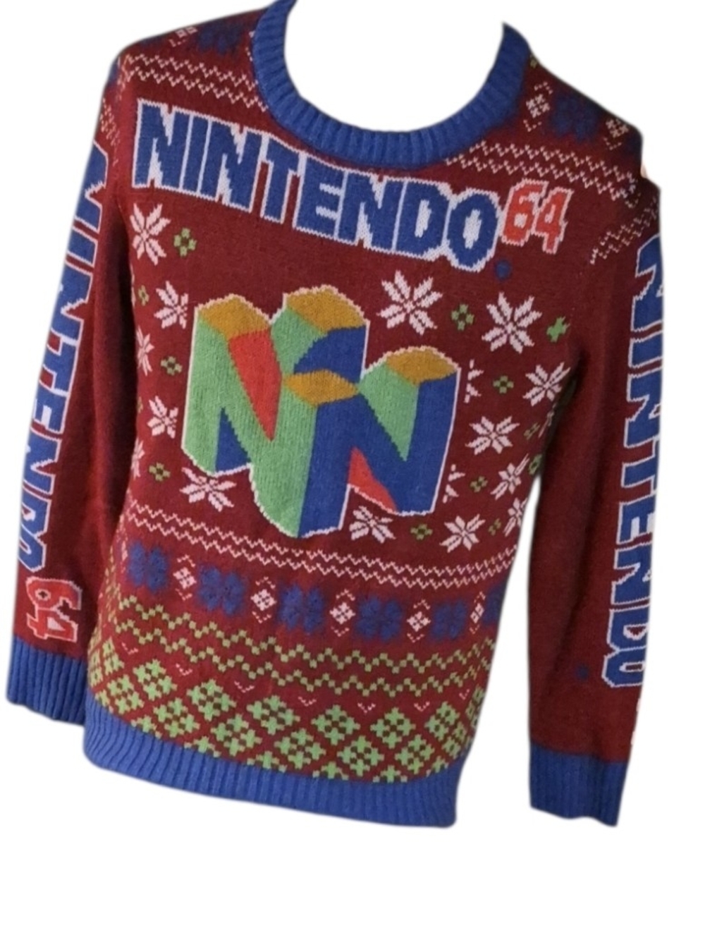 Nintendo Red Crewneck Sweater with Multicolor N64 Logo